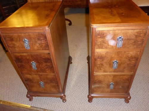 Pair of Art Deco Bedside Chests Burr Walnut