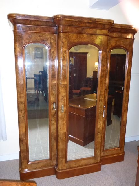 Superb Victorian Burr Walnut Wardrobe 3 Doors