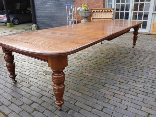 Large Victorian Oak Extending Dining Table 3 Leaves