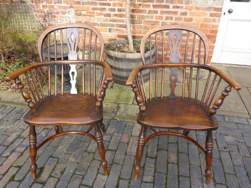 Pair of Low Back Windsor Chairs Ash and Elm