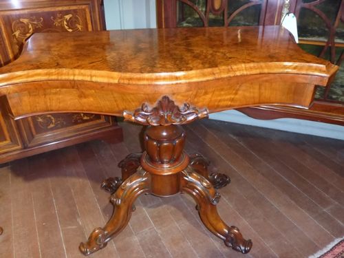 Victorian Burr Walnut Games Table