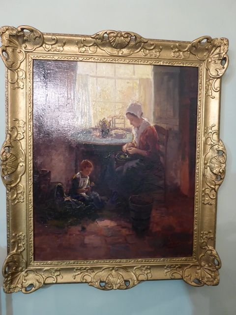 Oil on Canvas T Heineman Interior Mother and Infant