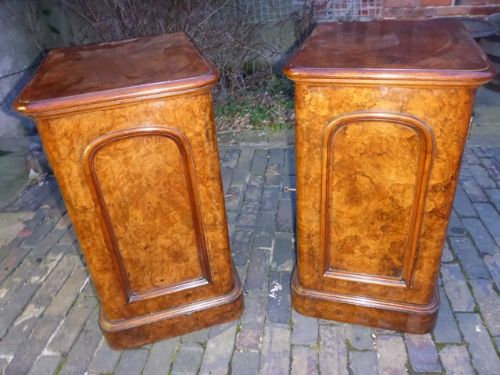 Pair of Victorian Bedside Chests in Burr Walnut