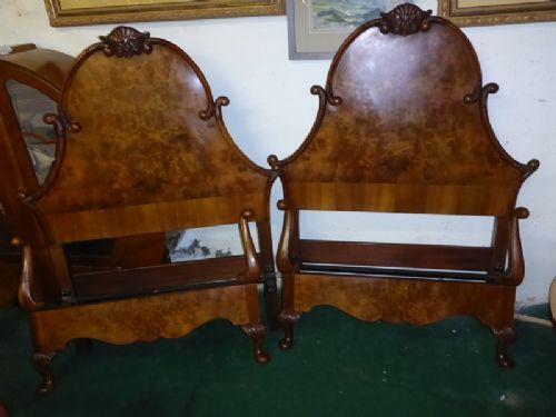 Quality Pair of Single Bed Frames in Burr Walnut