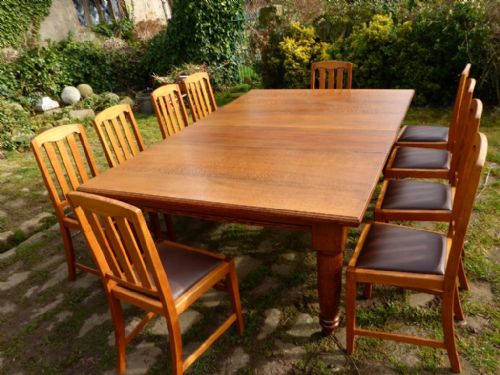 Arts and Crafts Dining Room Suite Extending Table Set 10 Chairs
