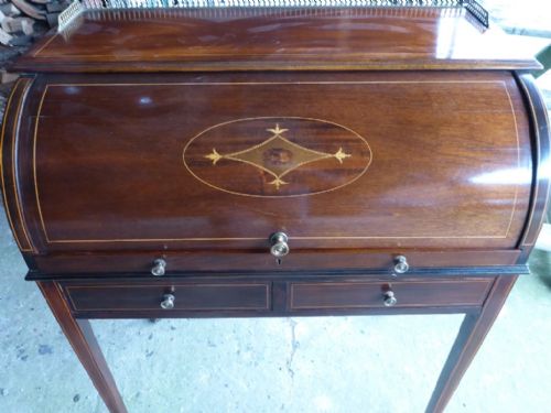 Edwardian Ladies Cylinder Desk Inlaid