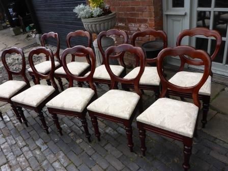 A Set of 10 Victorian Mahogany Balloon Back Dining Chairs