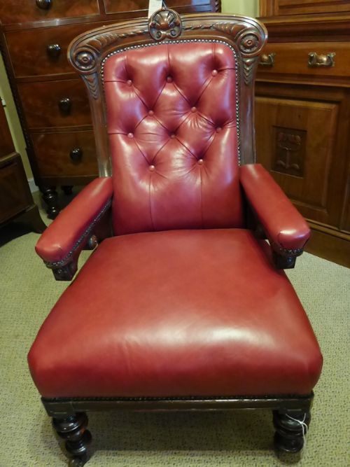 Victorian Ladies Library Armchair Mahogany and Red Leather