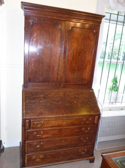 Antique George III Bureau Bookcase in Oak