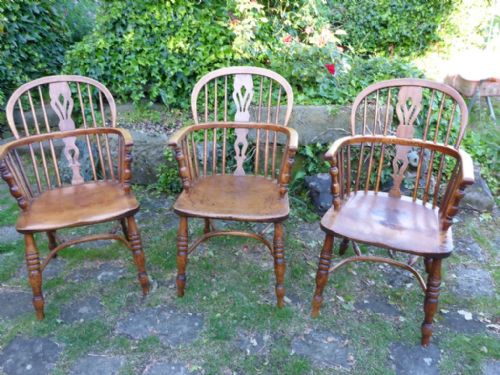 Matching Set of 3 Antique Windsor Armchairs