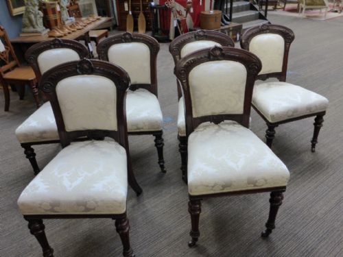 Set of Six Victorian Mahogany Framed Dining Chairs