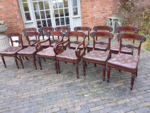 Rare Set of 12 Georgian Mahogany Dining Chairs