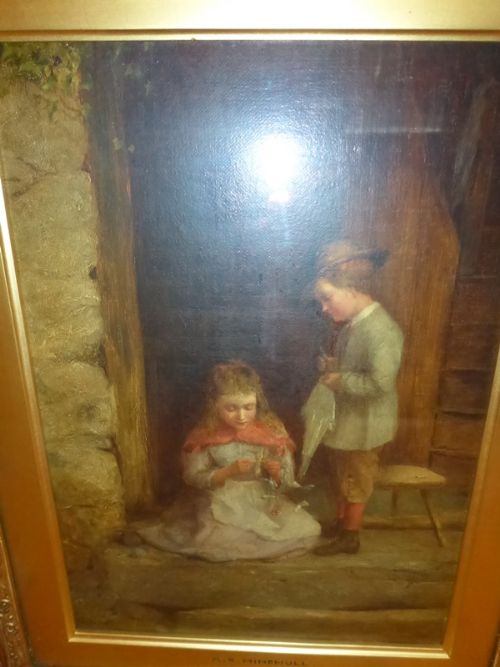 Oil on Canvas Girl and Boy Rt Minshull