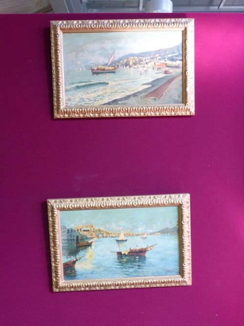 Pair of Oils on Board  Bay of Naples