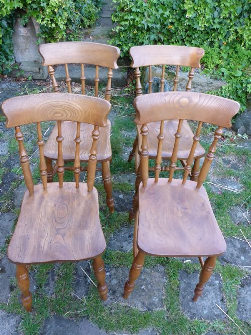 Set of 4 Antique Victorian Farmhouse Kitchen Chairs