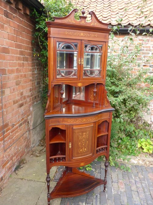 Quality Victorian Inlaid Standing Corner Cabinet