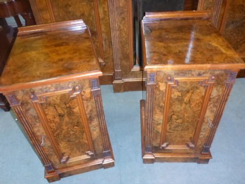 Pair of Victorian Burr Walnut Bedside Cupboards