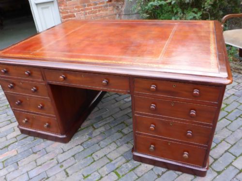 Antique Victorian Partners Desk in Mahogany