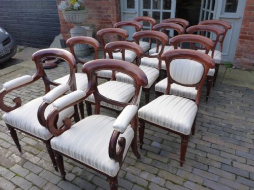 Rare Set of 14 Victorian Mahogany Balloon Back Dining Chairs