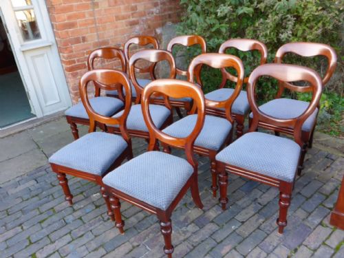 Set of 10 Victorian Mahogany Balloon Back Dining Chairs