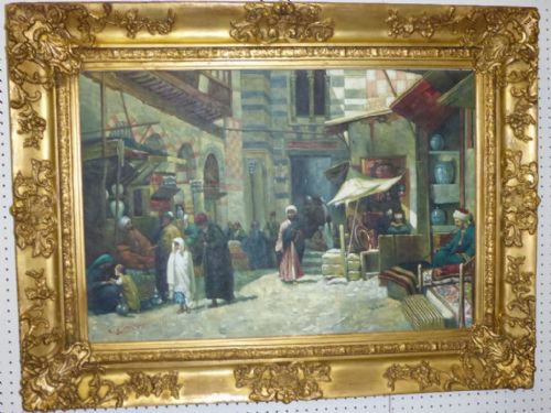 Quality Oil on Canvas Arab Market Scene C Cordler