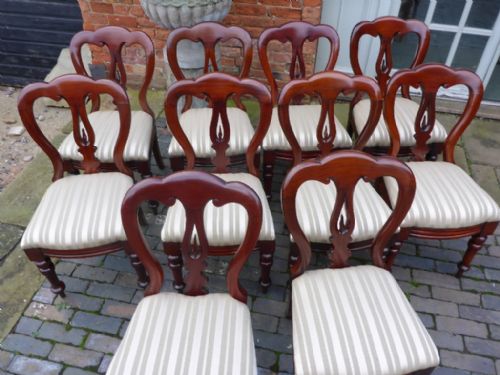 Set of 10 Victorian Mahogany Balloon Back Dining Chairs