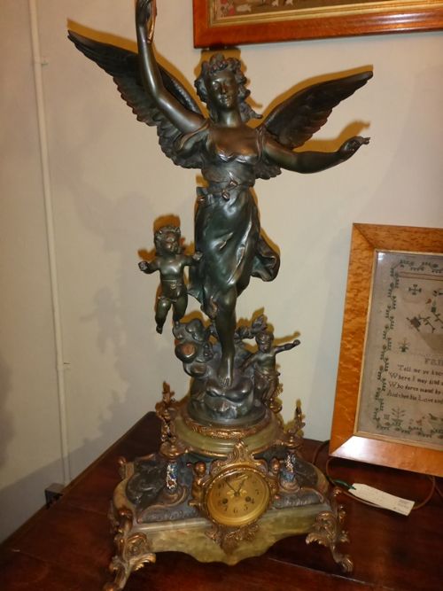 Impressive Victorian Brass and Spelter Mantle Clock
