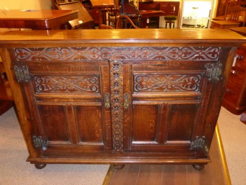 Carved Oak Two Door Cupboard Victorian