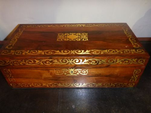Victorian Rosewood Brass Inlaid Writing Box