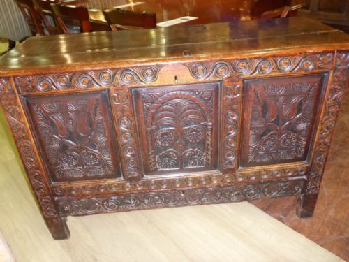Early Oak Blanket Box/coffer Carved