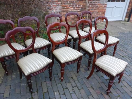 A Attractive Set of 10 Victorian Balloon Back Dining Chairs