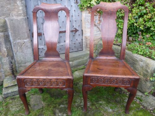 Rare Pair of Queen Ann Period Dining Chairs