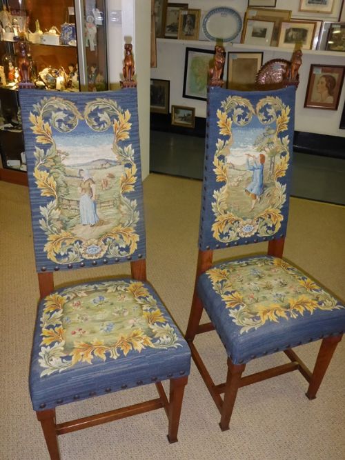 Superb Pair of Arts and Crafts Chairs Tapestry Seats