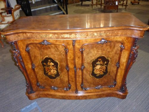 Superb Victorian Burr Walnut Marquetry Side Cabinet