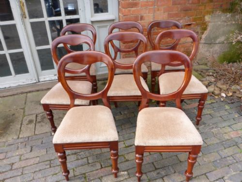 Set of 8 Victorian Mahogany Dining Balloon Back Chairs