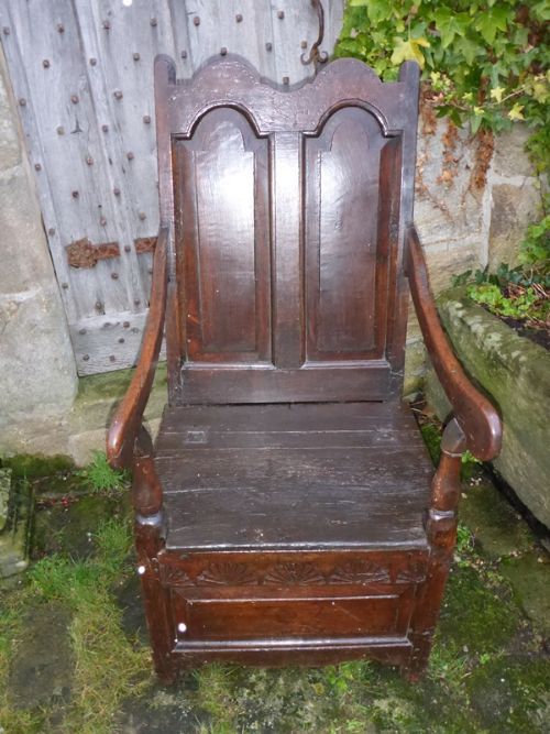 Early Oak Box Armchair Dated 1738 Initials Ke