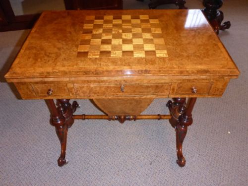 Superb Quality Victorian Burr Walnut Sewing/games Table