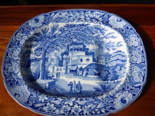 Blue and White Meat Plate "Eastern Street Scene"