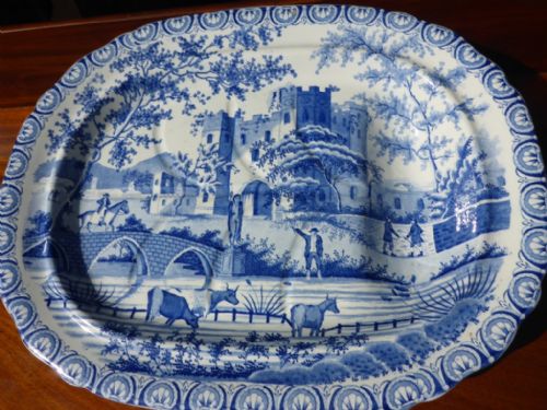 Blue and White Meat Plate "Castle and River"