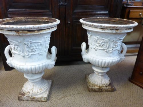Pair of 19th Century Cast Iron Garden Urns
