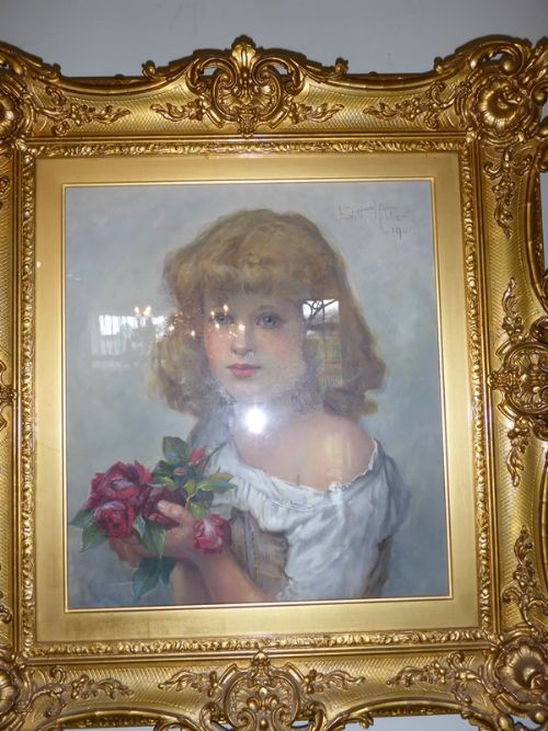 Stunning Oil on Canvas Girl with Flowers Edith Hibbert 1901