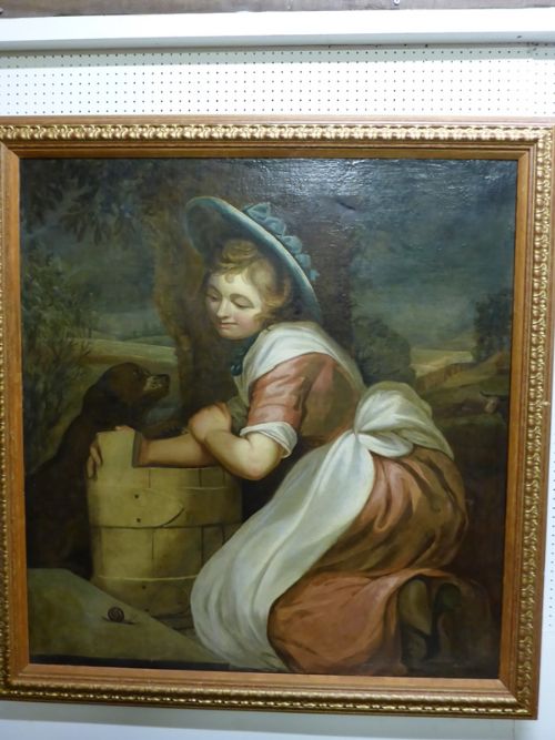 Oil Painting in the Style of Gainsborough Girl and Dog