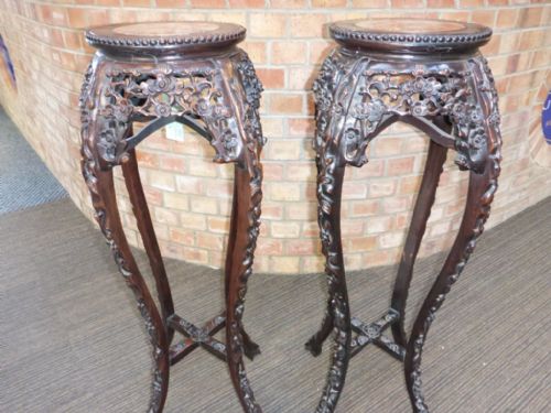 A Matching Pair of Japanese Marble Top Stands