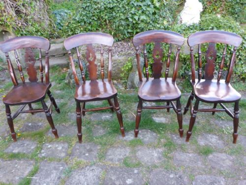 Matching Set of 4 Victorian Ash and Elm Kitchen Chairs