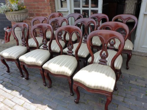 Rare Set of 12 Victorian Mahogany Dining Chairs