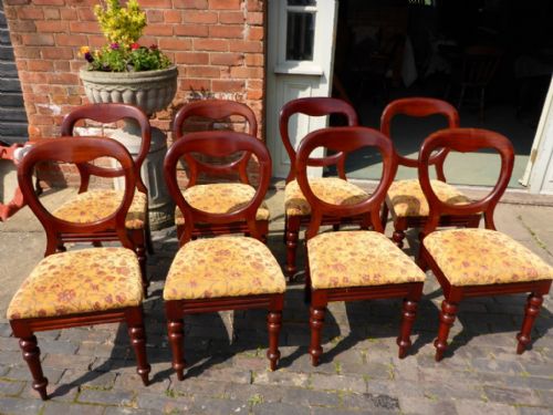 Set of 8 Victorian Mahogany Balloon Back Dining Chairs