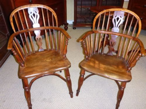 Matching Pair of Yew Wood Windsor Armchairs