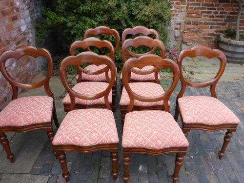 Set of 8 Victorian Mahogany Balloon Back Dining Chairs