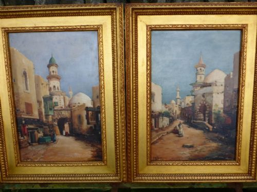 Exceptional Pair of Oils on Canvas Eastern Scenes