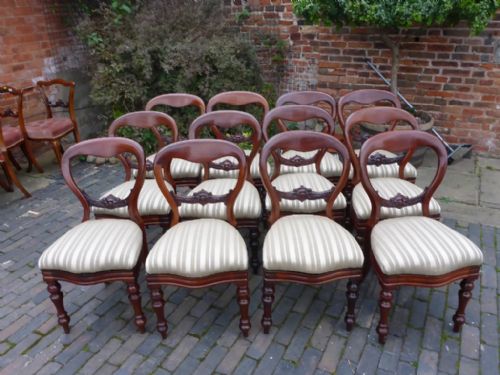 Rare Set of 12 Victorian Mahogany Dining Chairs